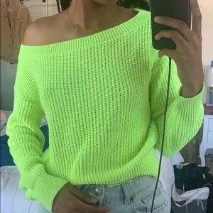 Off the shoulder lime green sweater